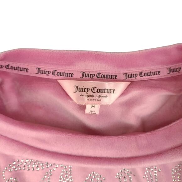 JUICY COUTURE Womens M Pink Velour Silver Stud Crewneck Sleepwear Loungewear Top - Picture 3 of 5